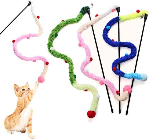 Cat Wand Toy, 3 PCS Vibrant Colors Teaser Toy with Ball Tail Interactive Cat Toy for Indoor Cats Enrichment, Saft Kitty Toy for All Breed Sizes in Kuwait