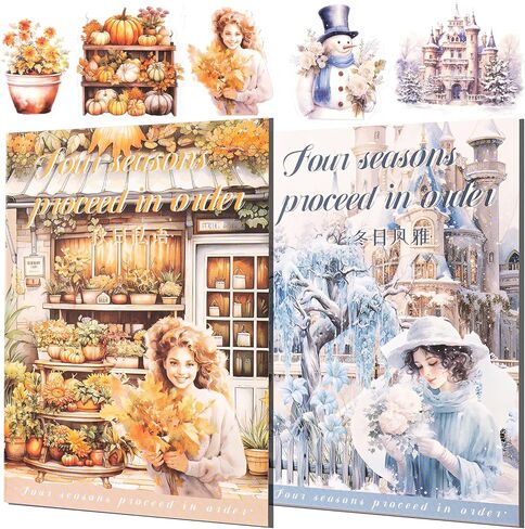 ملصقات مجلة Seasons Seasons ، ملصقات سجل القصاصات 40 PCS ، مستلزمات Junk Journal ، مواد الحيوانات الأليفة الجمالية مسبقًا ، رواد سكانشي مدينة القرية الريفية للبالغين ، حرفة الفنون الزخرفية المزخرفة in Kuwait