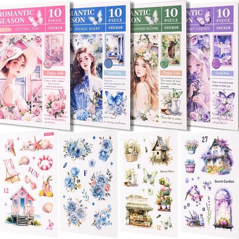 ملصقات مجلة Seasons Seasons ، ملصقات سجل القصاصات 40 PCS ، مستلزمات Junk Journal ، مواد الحيوانات الأليفة الجمالية مسبقًا ، رواد سكانشي مدينة القرية الريفية للبالغين ، حرفة الفنون الزخرفية المزخرفة in Kuwait