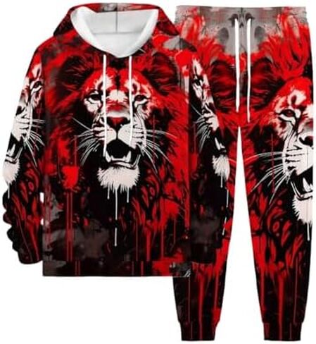 Men's Lion King 3D printed hooded sweatshirt and pants set, casual plus two-piece set in Saudi Arabia
