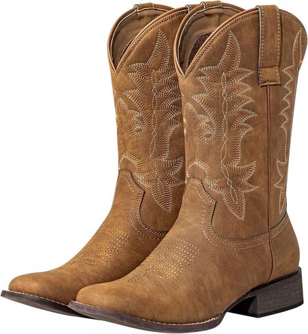 SheSole Cowboy Boots for Women Square Toe Western Boots Wide Calf Cowgirl Boots Pull On Fashion Embroidered Riding Boots in Saudi Arabia