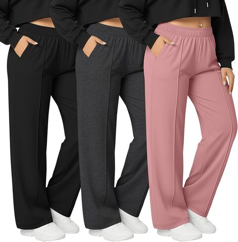 Neer 3 Pack Women's Plus Size Sweatpants, Wide Leg Lounge Pants Elastic Waist Baggy Pant with Pockets Casual Loose Fit Bottom in Saudi Arabia