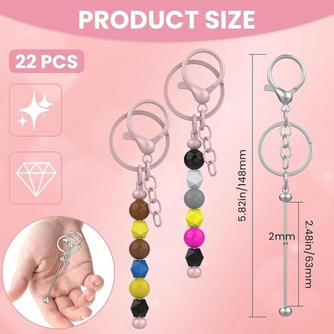 22Pcs Beadable Keychains Bars, Metal DIY Blanks Beaded Keychain Bar Charms Strips Accessories Bulk Making Supplies for Bead Keychain Making, DIY Gift, Craft, Pendant, Jewelry and Purse (Multicolor) in Saudi Arabia