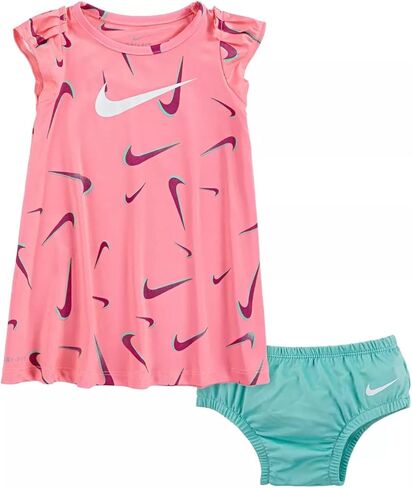 Nike Baby Grils Dri-FIT Swoosh Print Dress And Bloomer 2 Piece Set (Sunset Pulse(06H331-A0G), 9 Months) in Saudi Arabia