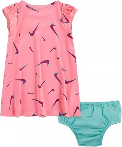 Nike Baby Grils Dri-FIT Swoosh Print Dress And Bloomer 2 Piece Set (Sunset Pulse(06H331-A0G), 9 Months) in Saudi Arabia
