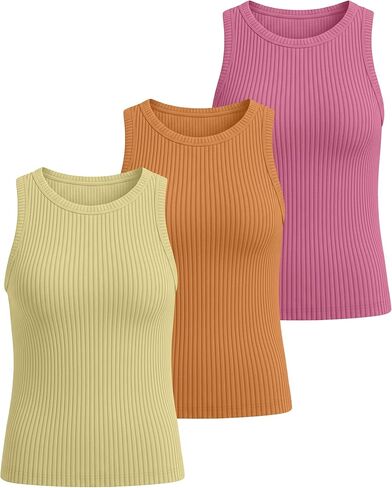 3 Pack Girl's Ribbed Tank Top Crew Neck Sleeveless Undershirts Slim Fitted Stretchy Casual Shirts 5-14 Years in Saudi Arabia