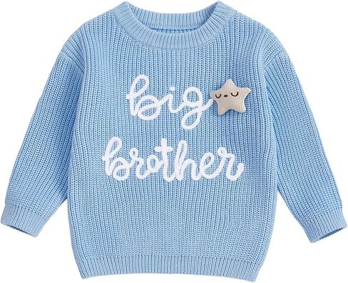 Toddler Baby Boy Fall Outfit Knit Sweater Star Decor Big Brother Bro Letter Embroidery Top Sweatshirt Infant Clothes in Saudi Arabia