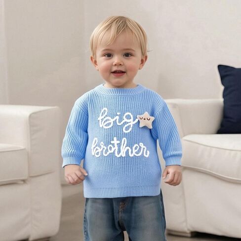 Toddler Baby Boy Fall Outfit Knit Sweater Star Decor Big Brother Bro Letter Embroidery Top Sweatshirt Infant Clothes in Saudi Arabia