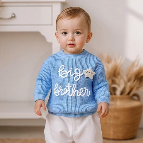 Toddler Baby Boy Fall Outfit Knit Sweater Star Decor Big Brother Bro Letter Embroidery Top Sweatshirt Infant Clothes in Saudi Arabia