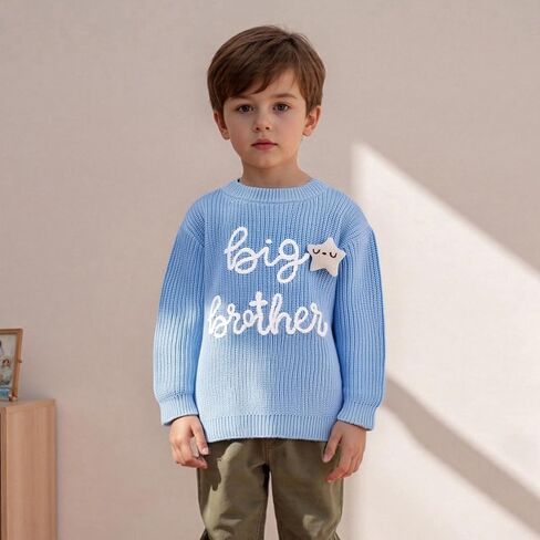 Toddler Baby Boy Fall Outfit Knit Sweater Star Decor Big Brother Bro Letter Embroidery Top Sweatshirt Infant Clothes in Saudi Arabia