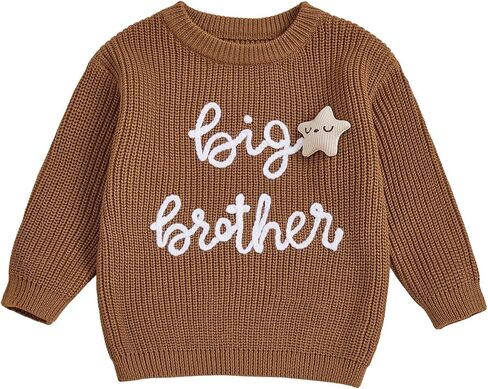 Toddler Baby Boy Fall Outfit Knit Sweater Star Decor Big Brother Bro Letter Embroidery Top Sweatshirt Infant Clothes in Saudi Arabia