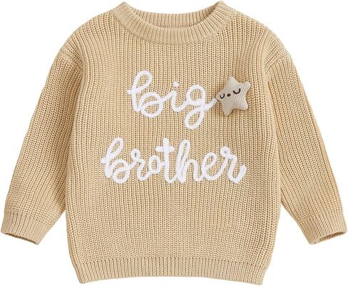 Toddler Baby Boy Fall Outfit Knit Sweater Star Decor Big Brother Bro Letter Embroidery Top Sweatshirt Infant Clothes in Saudi Arabia