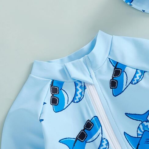 Biayxms Toddler Baby Boy Swimsuit Rash Guard Zip Up One Piece Bathing Suit with Hat Long Sleeve Beach Infant Swimwear Sunsuit in Saudi Arabia