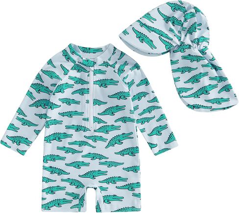 Biayxms Toddler Baby Boy Swimsuit Rash Guard Zip Up One Piece Bathing Suit with Hat Long Sleeve Beach Infant Swimwear Sunsuit in Saudi Arabia