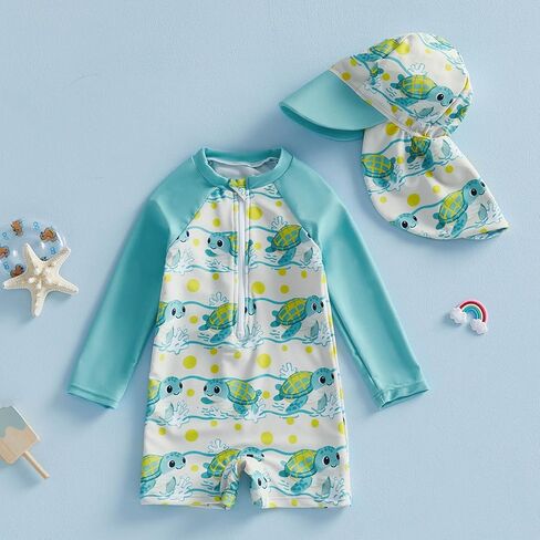 Toddler Baby Boy Swimsuit Shark/Turtle Long Sleeve One Piece Rash Guard Zip-up Bathing Suit Sunsuit Beachwear in Saudi Arabia