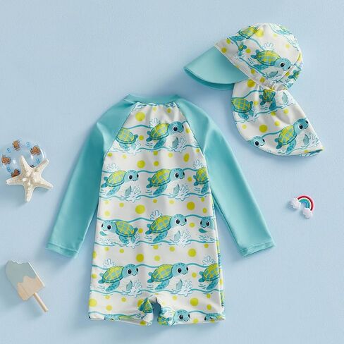 Toddler Baby Boy Swimsuit Shark/Turtle Long Sleeve One Piece Rash Guard Zip-up Bathing Suit Sunsuit Beachwear in Saudi Arabia