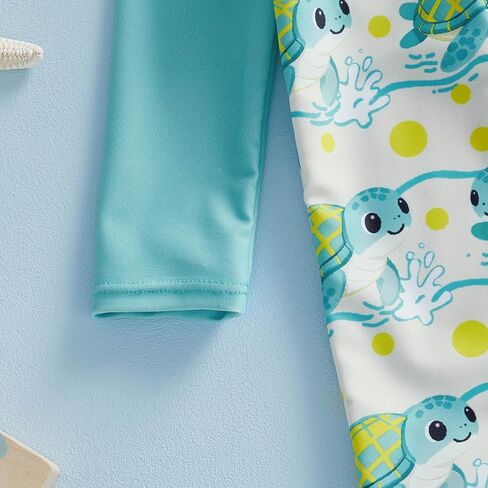 Toddler Baby Boy Swimsuit Shark/Turtle Long Sleeve One Piece Rash Guard Zip-up Bathing Suit Sunsuit Beachwear in Saudi Arabia