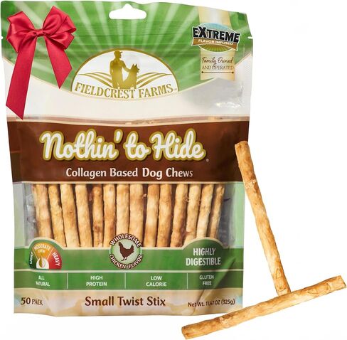 Fieldcrest Farms Nothin 'لإخفاء Twist Stix ، نكهة لحم الخنزير المقدد ، قابلة للهضم بسهولة ، يدعم الجلد ، المعطف ، المفاصل والعضلات ، للمضغات المعتدلة تحت 15 رطلاً ، 10 قطع in Kuwait