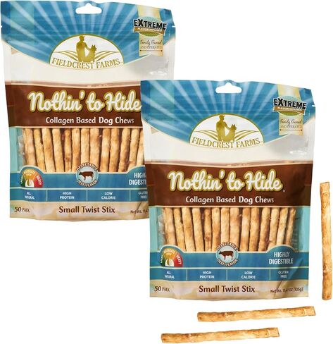 Fieldcrest Farms Nothin 'لإخفاء Twist Stix ، نكهة لحم الخنزير المقدد ، قابلة للهضم بسهولة ، يدعم الجلد ، المعطف ، المفاصل والعضلات ، للمضغات المعتدلة تحت 15 رطلاً ، 10 قطع in Kuwait