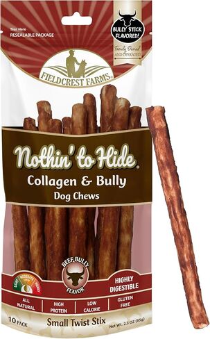 Fieldcrest Farms Nothin 'لإخفاء Twist Stix ، نكهة لحم الخنزير المقدد ، قابلة للهضم بسهولة ، يدعم الجلد ، المعطف ، المفاصل والعضلات ، للمضغات المعتدلة تحت 15 رطلاً ، 10 قطع in Kuwait