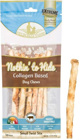 Fieldcrest Farms Nothin 'لإخفاء Twist Stix ، نكهة لحم الخنزير المقدد ، قابلة للهضم بسهولة ، يدعم الجلد ، المعطف ، المفاصل والعضلات ، للمضغات المعتدلة تحت 15 رطلاً ، 10 قطع in Kuwait