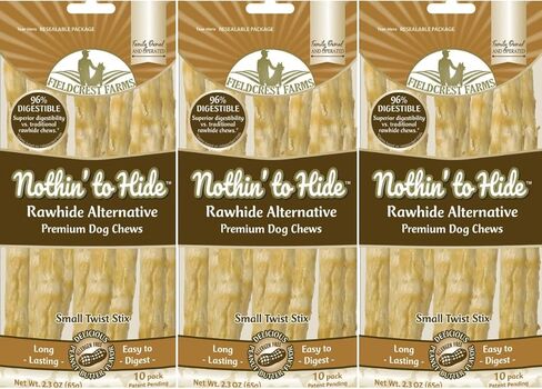 Fieldcrest Farms Nothin 'لإخفاء Twist Stix ، نكهة لحم الخنزير المقدد ، قابلة للهضم بسهولة ، يدعم الجلد ، المعطف ، المفاصل والعضلات ، للمضغات المعتدلة تحت 15 رطلاً ، 10 قطع in Kuwait