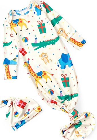 PATPAT Baby Sleeper Gown with Hat for Newborn, Knotted Baby Gown with Fold-Over Mittens for Infant Girl Boy Home Coming Gift in Kuwait