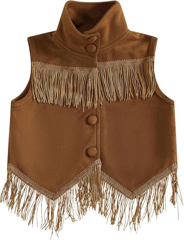 سترة Lefyira للأطفال الصغار سترة غربية للفتيات الصغيرات سترة راعية البقر بأزرار سفلية صدرية بدون أكمام وياقة واقفة وسترة ملابس خارجية in Kuwait