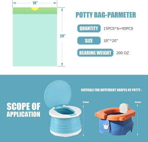 VISATOR Portable Travel Potty Chair Liners Bags Universal with Drawstring, 90 PCS (18 * 20INCH) (Green) in Saudi Arabia