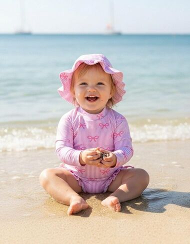 Renotemy Baby Girls Swimsuit Drawstring Zip Bathing Suit Long Sleeve One-Piece Rash Guard Swimwear with Hat for Infant Girl in Saudi Arabia