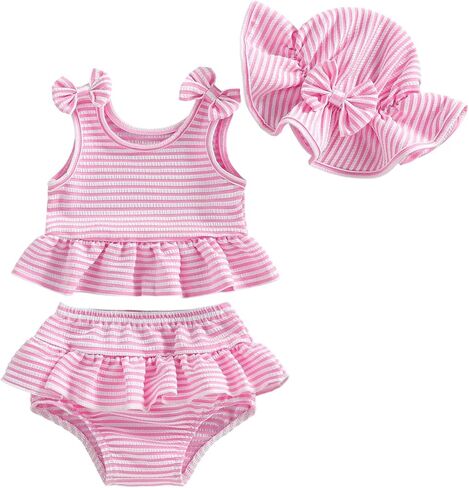 Baby Swimsuit Girl Toddler Bikini Sets Sleeveless Ruffle Striped Bathing Suit Infant Beach Swimwear in Saudi Arabia
