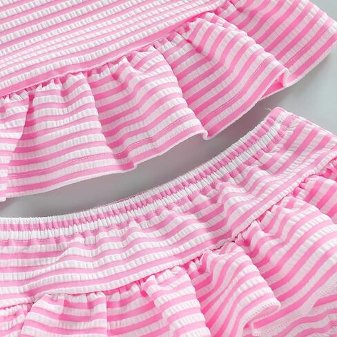 Baby Swimsuit Girl Toddler Bikini Sets Sleeveless Ruffle Striped Bathing Suit Infant Beach Swimwear in Saudi Arabia