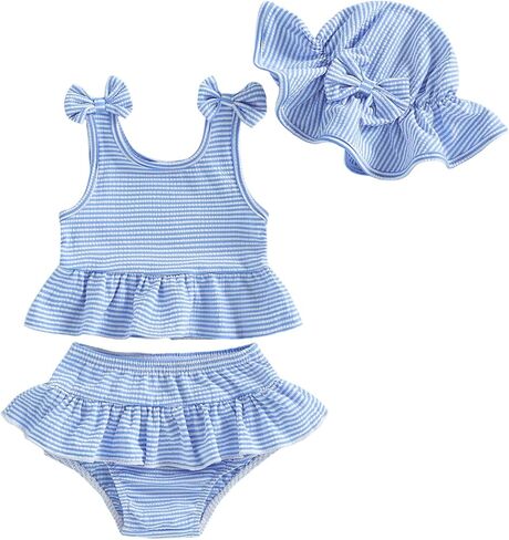 Baby Swimsuit Girl Toddler Bikini Sets Sleeveless Ruffle Striped Bathing Suit Infant Beach Swimwear in Saudi Arabia