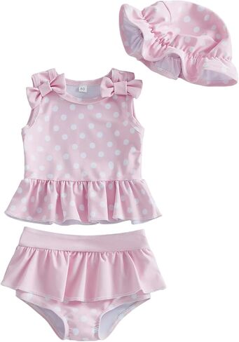 Baby Swimsuit Girl Toddler Bikini Sets Sleeveless Ruffle Striped Bathing Suit Infant Beach Swimwear in Saudi Arabia