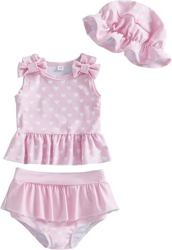 Baby Swimsuit Girl Toddler Bikini Sets Sleeveless Ruffle Striped Bathing Suit Infant Beach Swimwear in Saudi Arabia