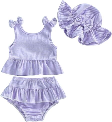 Baby Swimsuit Girl Toddler Bikini Sets Sleeveless Ruffle Striped Bathing Suit Infant Beach Swimwear in Saudi Arabia