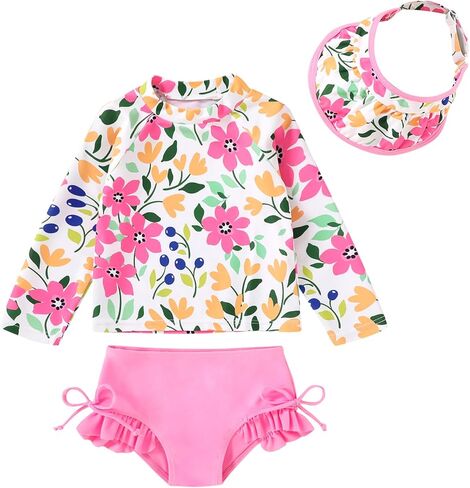 YOUNGER TREE Toddler Baby Girls Swimsuit Long Sleeve Bathing Suit Rash Guard Swim Suit Bikini Set UPF 50+ in Saudi Arabia