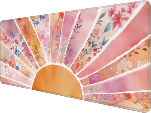 Boho Groovy Retro 70s Floral Gloral Mouse Pad 31.5x15.7inch ، Boho مجردة الأزهار الكبيرة المكتبية الحاسوبية Mousepad للوحة المفاتيح والماوس ، ملحق المكتب الحد الأدنى in Kuwait