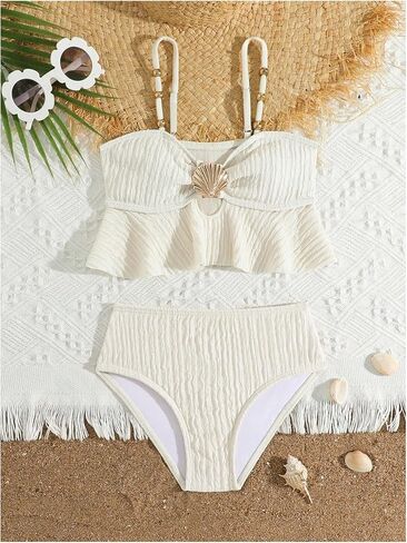 MakeMeChic Toddler Girl's Two Piece Swimsuit Seashell Ruffle Textured Beach Bikini Set in Saudi Arabia