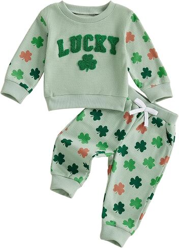 Toddler Baby Boy Girl St Patricks Outfit Shamrock Sweatshirt Pant Sets Cute Little Kids Saint Patrick's Day Gifts in Saudi Arabia