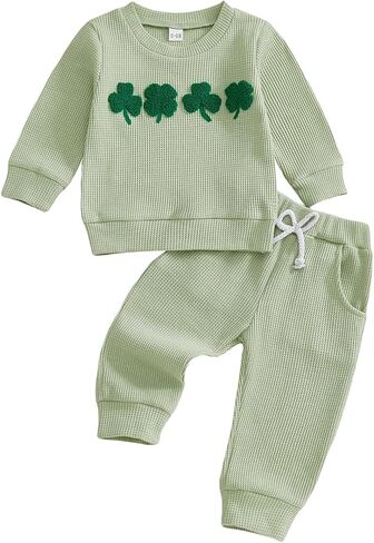 Toddler Baby Boy Girl St Patricks Outfit Shamrock Sweatshirt Pant Sets Cute Little Kids Saint Patrick's Day Gifts in Saudi Arabia