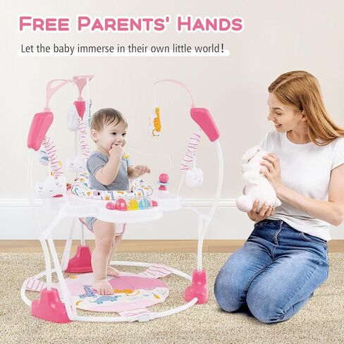 INFANS Baby Activity Center, 3 in 1 Play Center Jumpers and Bouncers with Music, Lights, Interactive Toys, 360°Rotating Seat, 3 Adjustable Heights, Exersaucer Learning Toys for Baby 6-12 Months (Pink) in Saudi Arabia