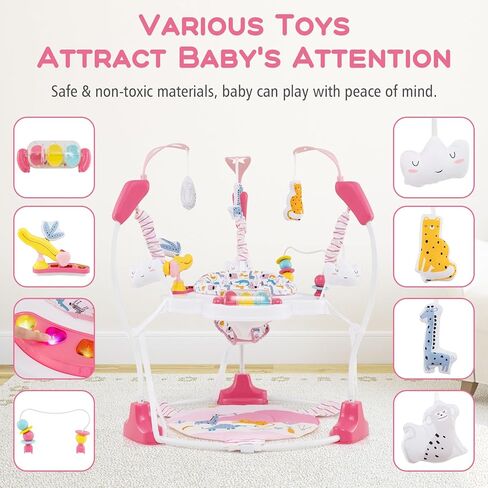 INFANS Baby Activity Center, 3 in 1 Play Center Jumpers and Bouncers with Music, Lights, Interactive Toys, 360°Rotating Seat, 3 Adjustable Heights, Exersaucer Learning Toys for Baby 6-12 Months (Pink) in Saudi Arabia