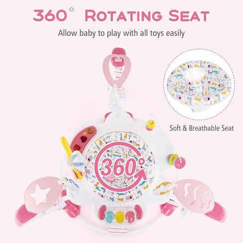 INFANS Baby Activity Center, 3 in 1 Play Center Jumpers and Bouncers with Music, Lights, Interactive Toys, 360°Rotating Seat, 3 Adjustable Heights, Exersaucer Learning Toys for Baby 6-12 Months (Pink) in Saudi Arabia