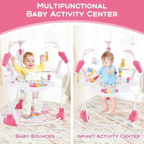 INFANS Baby Activity Center, 3 in 1 Play Center Jumpers and Bouncers with Music, Lights, Interactive Toys, 360°Rotating Seat, 3 Adjustable Heights, Exersaucer Learning Toys for Baby 6-12 Months (Pink) in Saudi Arabia
