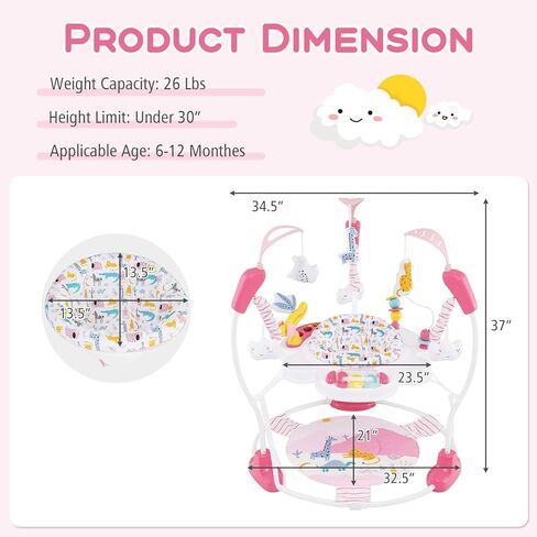 INFANS Baby Activity Center, 3 in 1 Play Center Jumpers and Bouncers with Music, Lights, Interactive Toys, 360°Rotating Seat, 3 Adjustable Heights, Exersaucer Learning Toys for Baby 6-12 Months (Pink) in Saudi Arabia