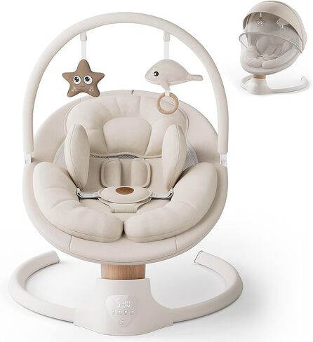 Baby Swings for Infants, FasonBaby Electric Baby Swing with 10 Preset Melodies, 5 Speeds, Remote Control and Bluetooth - Portable Infant Swing for Indoor and Outdoor(Beige) in Saudi Arabia