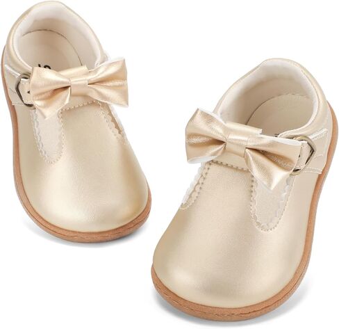 STQ Toddler Girls Mary Jane Dress Shoes - Wide Toe Box & Zero Drop Sole for Healthy First Walking - Non-Slip T Strap Bow Ballet Flats for School Uniforms, Weddings & Parties in Saudi Arabia
