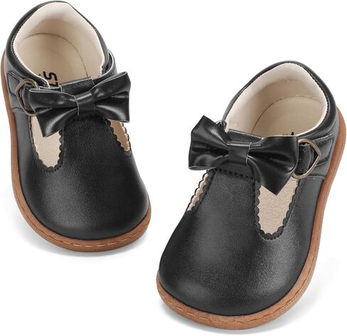 STQ Toddler Girls Dress Shoes Wide Toe Box Mary Jane Flats Zero Drop T Strap Ballet Wedding Flower Uniform School Shoe with Non-Slip in Saudi Arabia