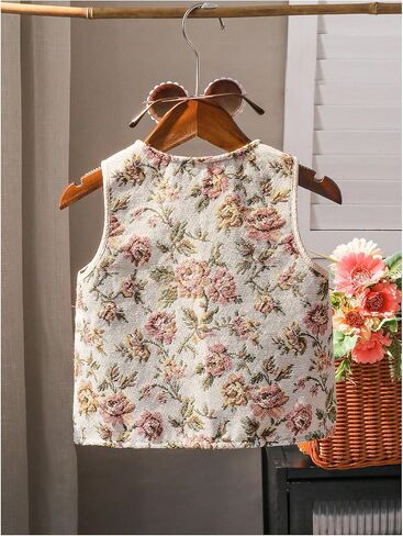 SweatyRocks Girl's Vest Boho Bow Front Floral Jacquard Sleeveless V Neck Tank Tops in Saudi Arabia